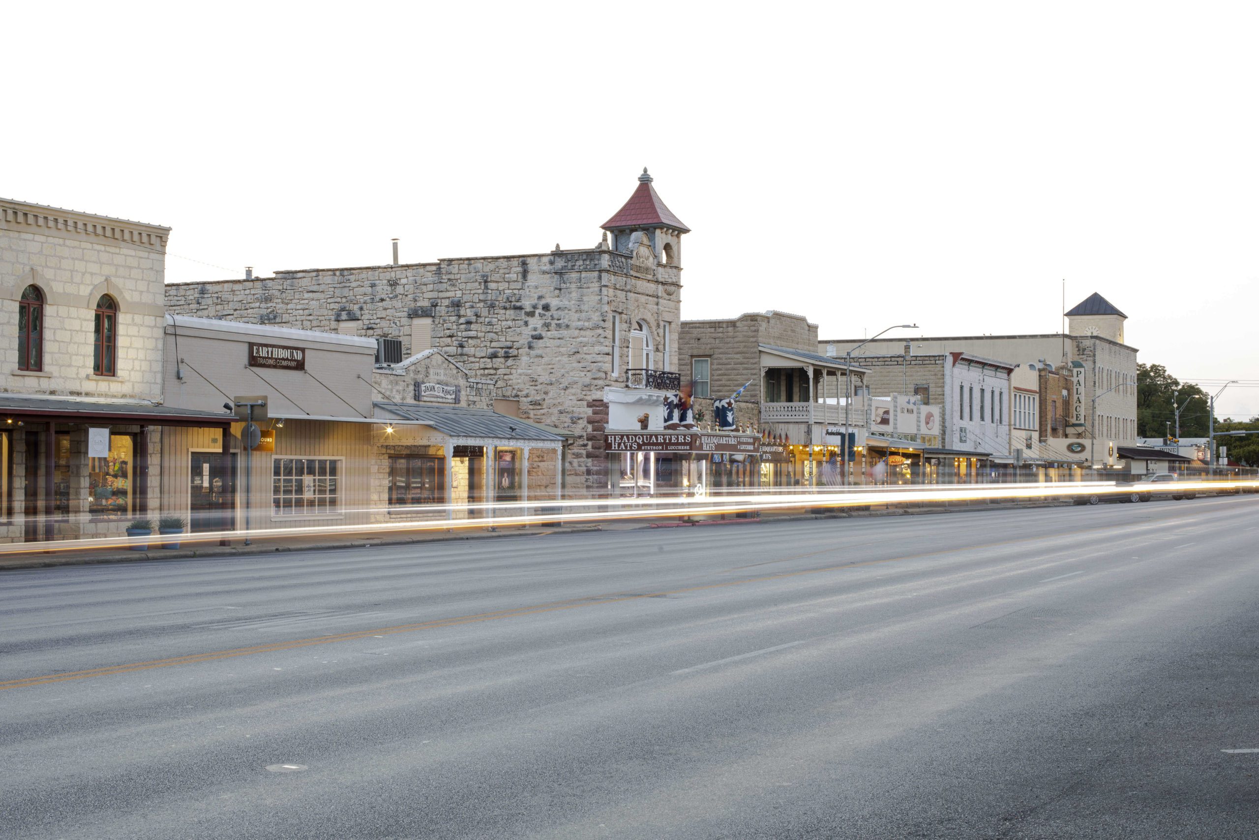 A view of storefronts on Main Street in Fredericksburg.