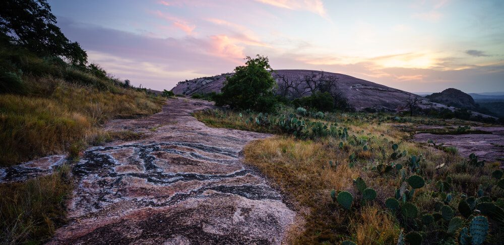 The view of Enchanted Rock, one of the state parks near Fredericksburg, TX.
