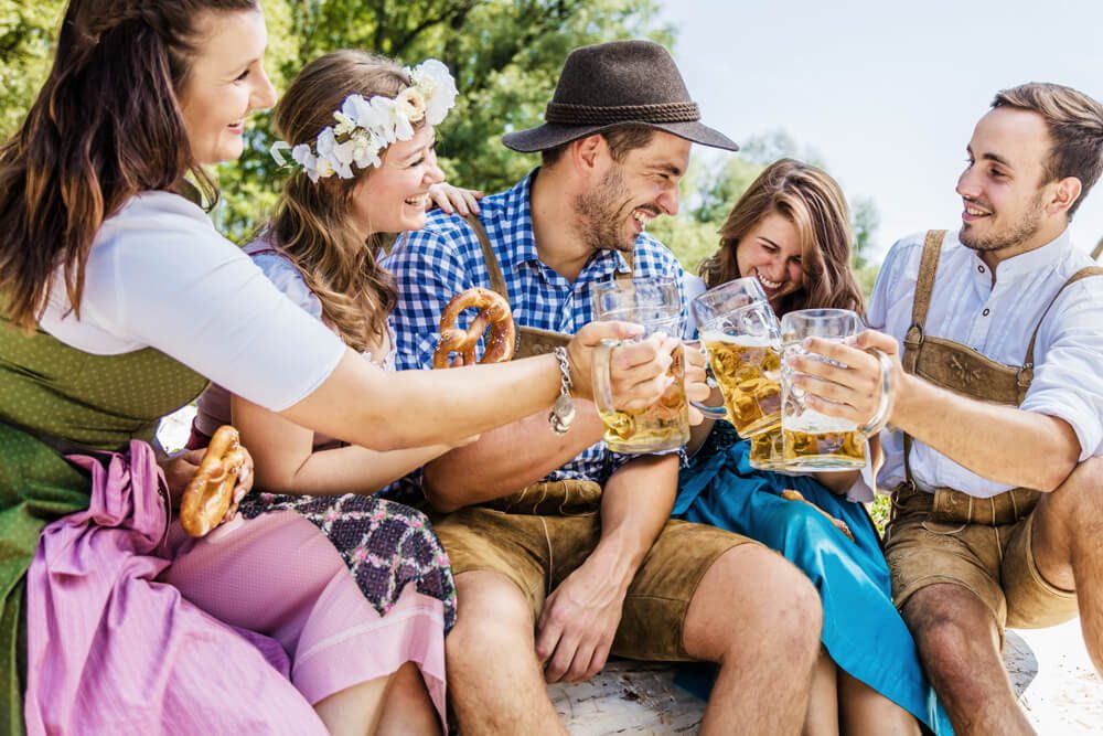 A group with beer at the Fredericksburg Oktoberfest festival.