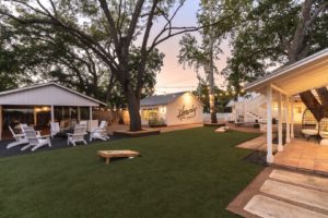 The outdoor space of a rental to relax in when celebrating the holiday in Fredericksburg, TX.