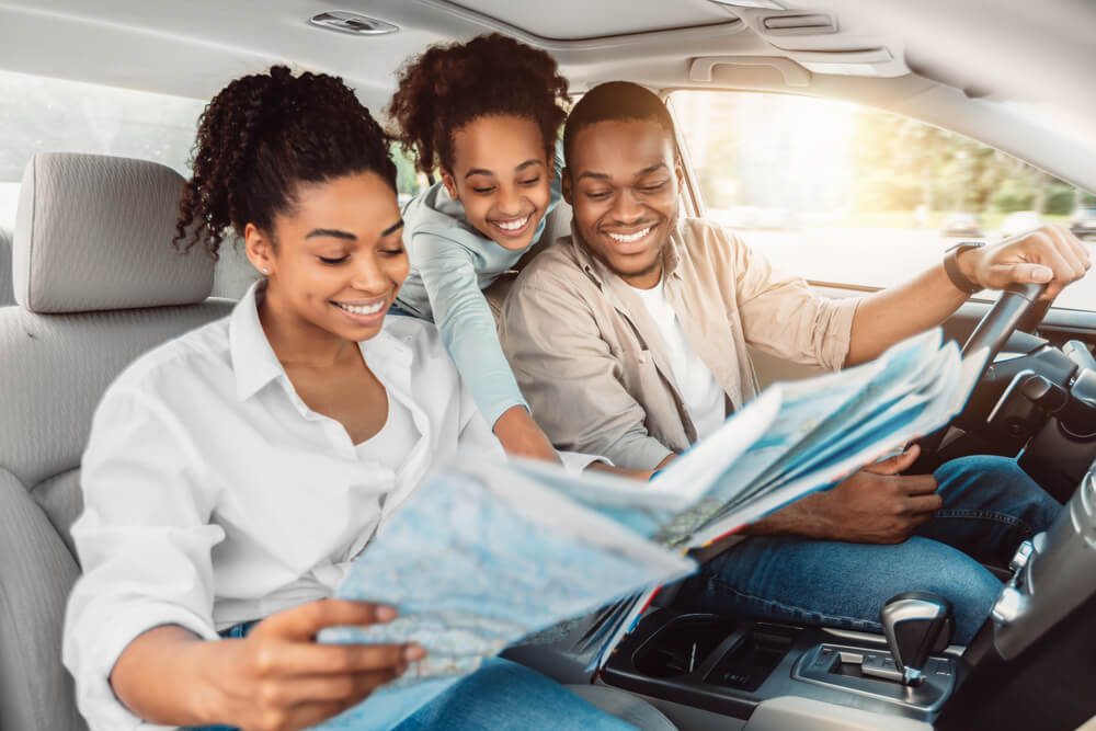 A family mapping out their San Antonio to Fredericksburg drive.